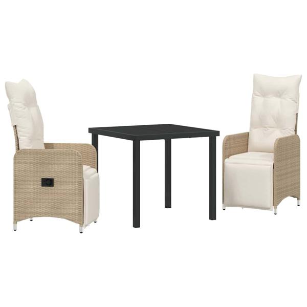 3-teiliges Garten-Dining-Set mit Kissen Beige Poly-Rattan
