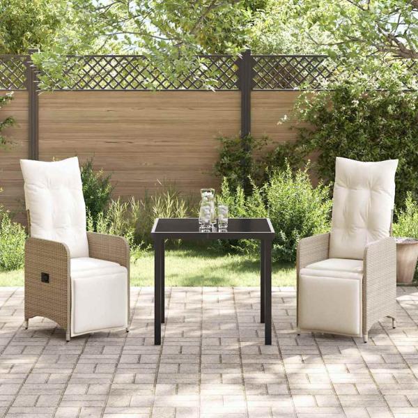 3-teiliges Garten-Dining-Set mit Kissen Beige Poly-Rattan