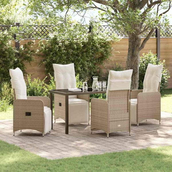 ARDEBO.de - 5-teiliges Garten-Ess-Set mit Kissen Beige Poly Rattan