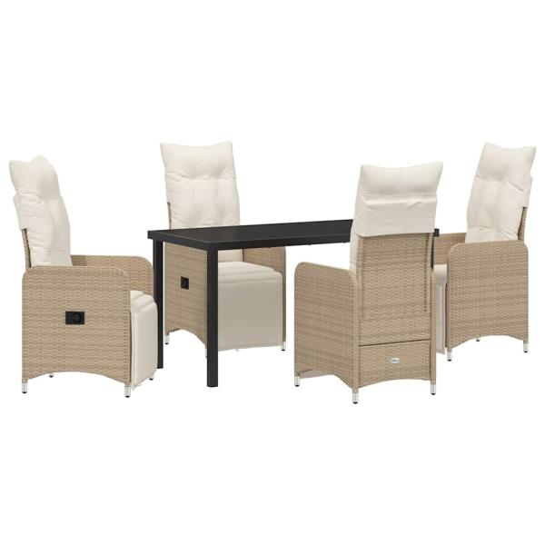 5-teiliges Garten-Ess-Set mit Kissen Beige Poly Rattan