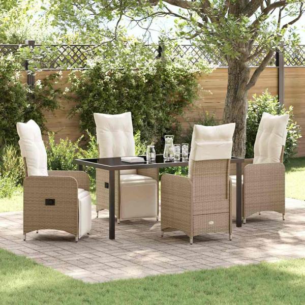 ARDEBO.de - 5-teiliges Garten-Dining-Set mit Kissen Beige Poly Rattan
