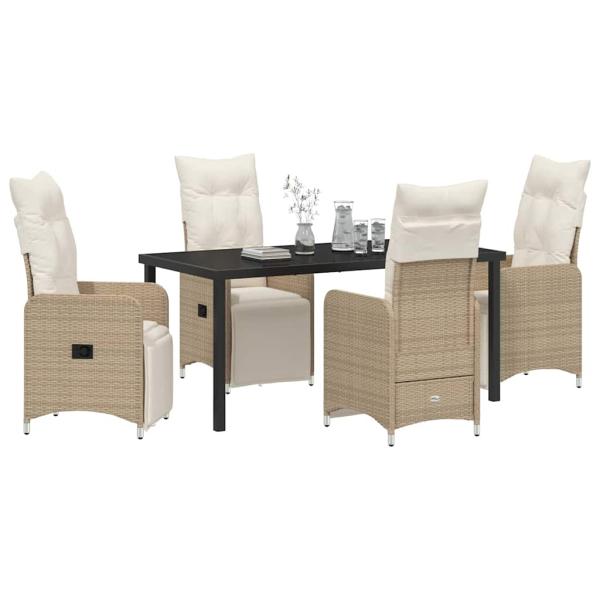 5-teiliges Garten-Dining-Set mit Kissen Beige Poly Rattan