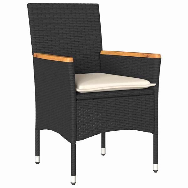 3-teiliges Garten Esstisch Set mit Kissen Schwarz Poly Rattan, Gartentisch Schwarz 80x80x73 cm Mit Sicherheitsglas