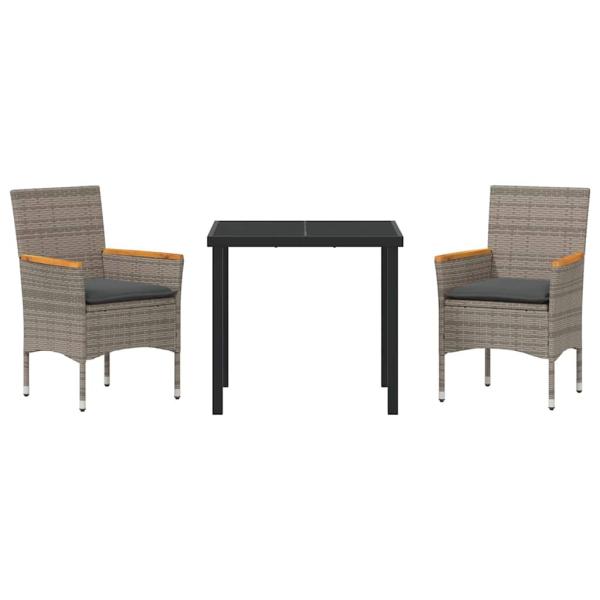 Garten Essgruppe 3 pcs Grau Poly-Rattan
