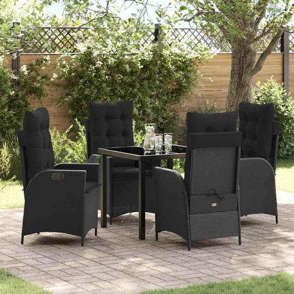 ARDEBO.de - 5-teilige Garten-Essgruppe mit Kissen - Schwarzes Poly-Rattan