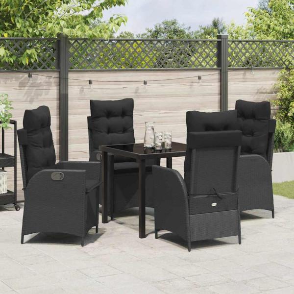 5-teilige Garten-Essgruppe mit Kissen - Schwarzes Poly-Rattan