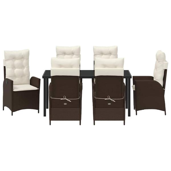 7-teiliges Garten-Ess-Set mit Kissen Brauner Poly-Rattan