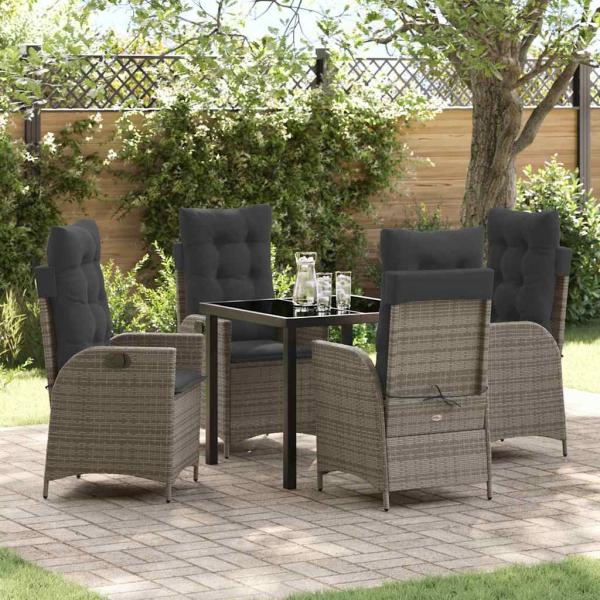 ARDEBO.de - 5-teilige Garten-Essgruppe mit Kissen Grau Poly Rattan