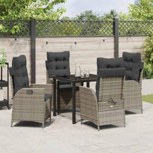 5-teilige Garten-Essgruppe mit Kissen Grau Poly Rattan