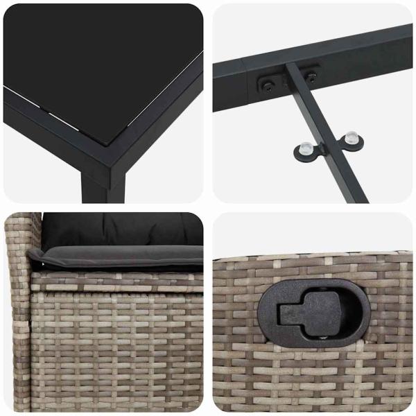 5-teilige Garten-Essgruppe mit Kissen Grau Poly Rattan