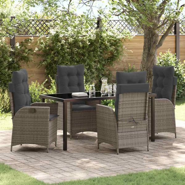 ARDEBO.de - 5-teiliges Garten-Dining-Set mit Kissen grau Poly Rattan