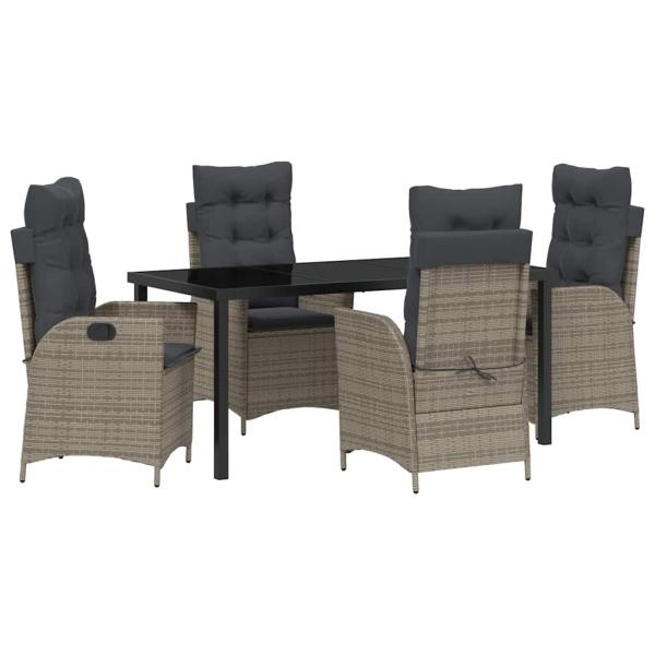 5-teiliges Garten-Dining-Set mit Kissen grau Poly Rattan