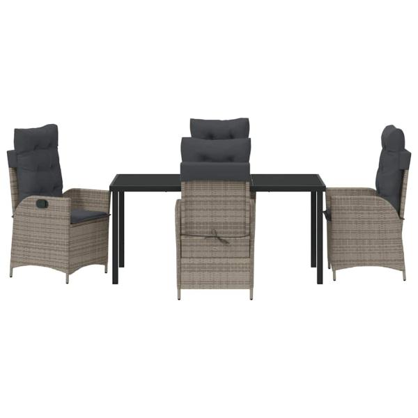 5-teiliges Garten-Dining-Set mit Kissen grau Poly Rattan