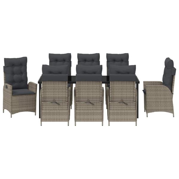 9-teiliges Garten-Esszimmer-Set mit Kissen Grau Poly-Rattan