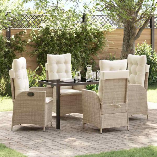 ARDEBO.de - 5-teiliges Garten-Ess-Set mit Kissen Beige Poly-Rattan
