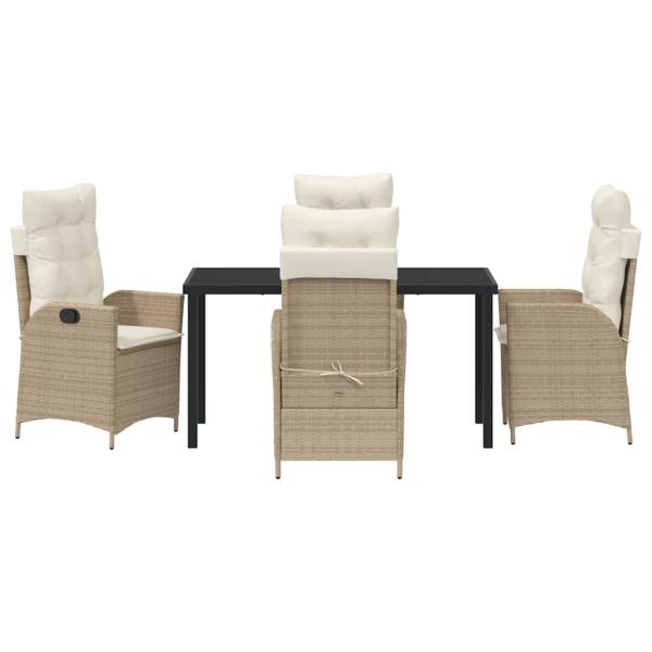 5-teiliges Garten-Ess-Set mit Kissen Beige Poly-Rattan