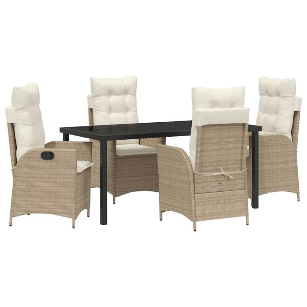 5-teiliges Garten-Dining-Set mit Kissen Beige Poly-Rattan