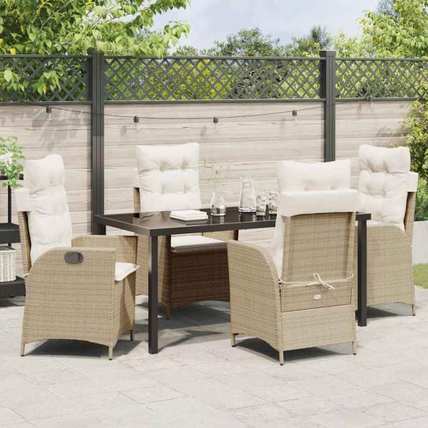 5-teiliges Garten-Dining-Set mit Kissen Beige Poly-Rattan