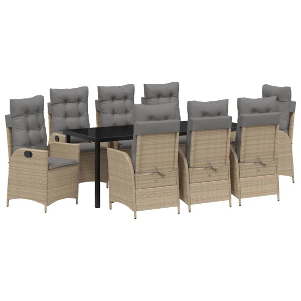 Garten Essgruppe 9 stk. Beige Poly-Rattan