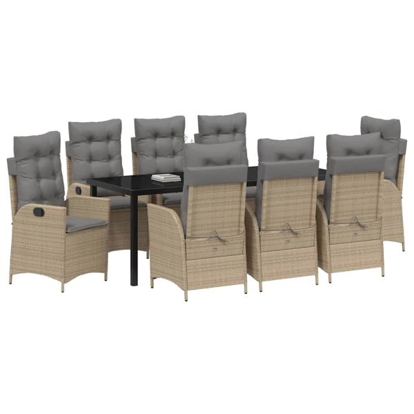 Garten Essgruppe 9 stk. Beige Poly-Rattan