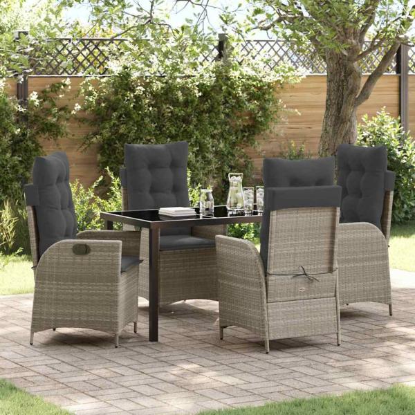 ARDEBO.de - Garten Essgruppe 5 stk. Hellgrau Poly-Rattan