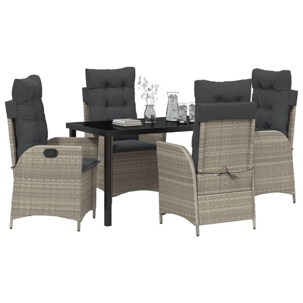 Garten Essgruppe 5 stk. Hellgrau Poly-Rattan