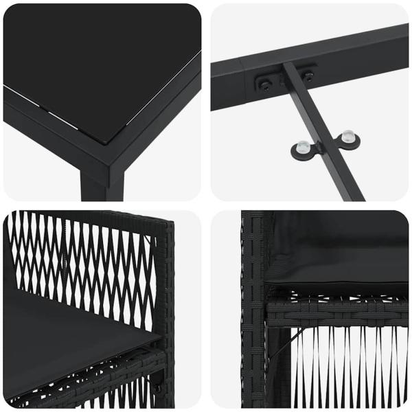 ARDEBO.de - 5-teiliges Garten Essgruppe mit Kissen Schwarz Poly Rattan, Gartentisch Schwarz 140x80x73 cm Temperglas