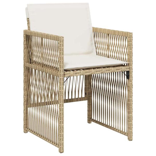 5-teilige Garten Essgruppe mit Kissen Beige Poly Rattan, Gartentisch Schwarz 160x80x73 cm Sicherheitsglas