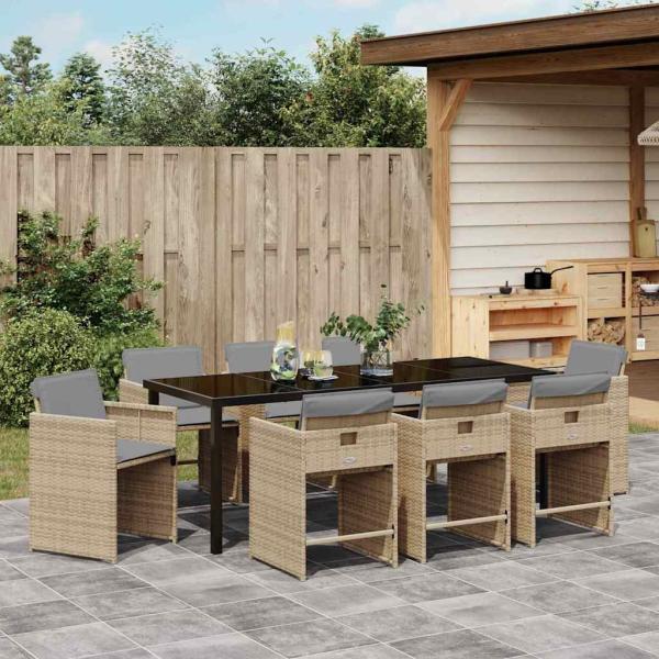 Garten Essgruppe 9 stk. Beige Poly-Rattan
