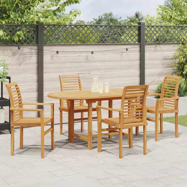 5-teiliges Garten-Esszimmer Set aus Massivholz Teak, Stapelstuhl Garten 2 Stück aus Massivholz Teak