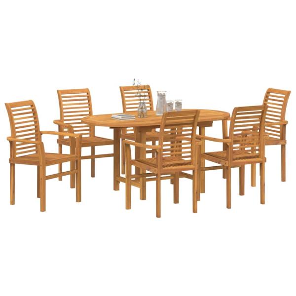 7-teiliges Garten Esszimmer Set Massivholz Teak, stapelbarer Gartenstuhl 2 Stück Massivholz Teak, stapelbarer Gartenstuhl 4 Stück Massivholz Teak