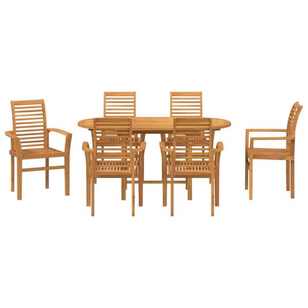 7-teiliges Garten Esszimmer Set Massivholz Teak, stapelbarer Gartenstuhl 2 Stück Massivholz Teak, stapelbarer Gartenstuhl 4 Stück Massivholz Teak