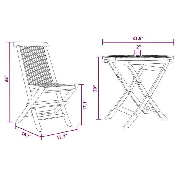 3-teiliges faltbares Gartenbistro Set aus massivem Akazienholz