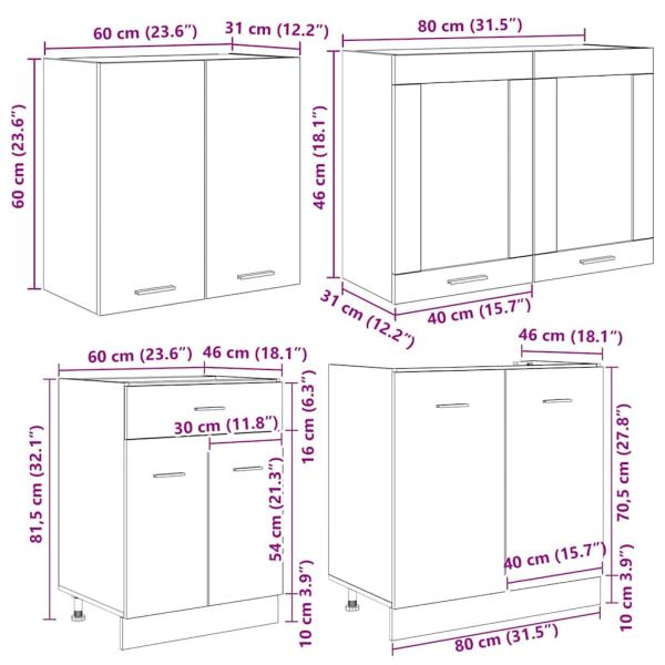 4-teiliges Küchenschrankset aus geräucherter Eiche, hergestellt aus MDF