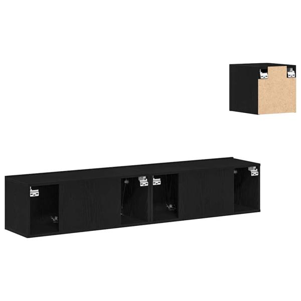 4-teiliges TV-Schrank Set Schwarz Eiche Holzwerkstoff, Wandmontierter TV-Schrank in Schwarz Eiche - 30,5 x 30 x 30 cm, Schwarzer Eiche TV-Stand 80x30x30 cm aus Holzwerkstoff, TV-Wandschränke (Set aus 2) - Schwarz Eiche, 80x30x30 cm, aus Holzwerkstoff