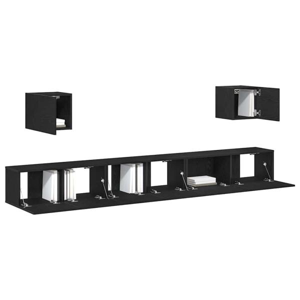 7-teiliges TV-Schrank Set Schwarz Eiche Holzwerkstoff, TV Wandschränke (Set von 2) - Schwarz Eiche, 80x30x30 cm, aus Holzwerkstoff, Schwarzer Eichen Wandmontierter TV-Schrank 100x30x30 cm aus Holzwerkstoff, Wandmontierte TV-Schränke 2 Stück Schwarz Eiche 