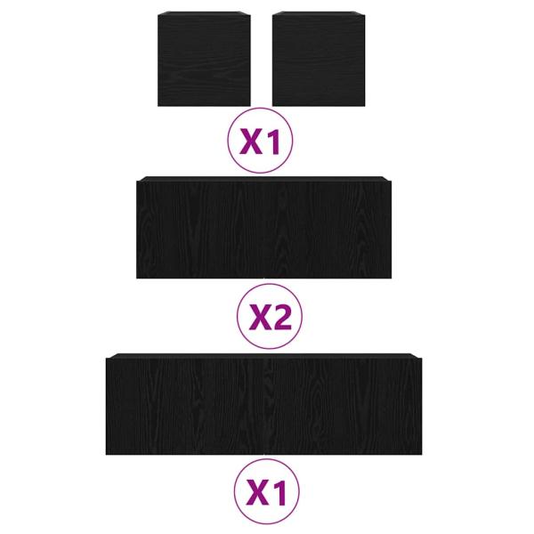 7-teiliges TV-Schrank Set Schwarz Eiche Holzwerkstoff, TV Wandschränke (Set von 2) - Schwarz Eiche, 80x30x30 cm, aus Holzwerkstoff, Schwarzer Eichen Wandmontierter TV-Schrank 100x30x30 cm aus Holzwerkstoff, Wandmontierte TV-Schränke 2 Stück Schwarz Eiche 