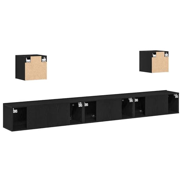 7-teiliges TV-Schrank Set Schwarz Eiche Holzwerkstoff, TV Wandschränke (Set von 2) - Schwarz Eiche, 80x30x30 cm, aus Holzwerkstoff, Schwarzer Eichen Wandmontierter TV-Schrank 100x30x30 cm aus Holzwerkstoff, Wandmontierte TV-Schränke 2 Stück Schwarz Eiche 