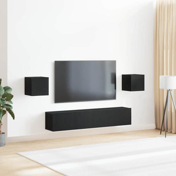ARDEBO.de - 6-teilige TV-Schrank-Set Schwarzer Eichenholz, TV-Wand-Schränke (Set von 2) - Schwarzer Eichenholz, 80x30x30 cm, aus Holzmaterial hergestellt, Wandmontierte TV-Schränke 2 Stück Schwarzer Eichenholz 30.5x30x30 cm