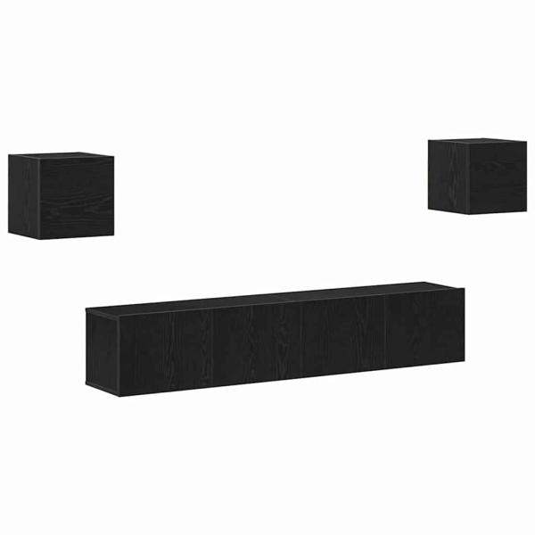 6-teilige TV-Schrank-Set Schwarzer Eichenholz, TV-Wand-Schränke (Set von 2) - Schwarzer Eichenholz, 80x30x30 cm, aus Holzmaterial hergestellt, Wandmontierte TV-Schränke 2 Stück Schwarzer Eichenholz 30.5x30x30 cm