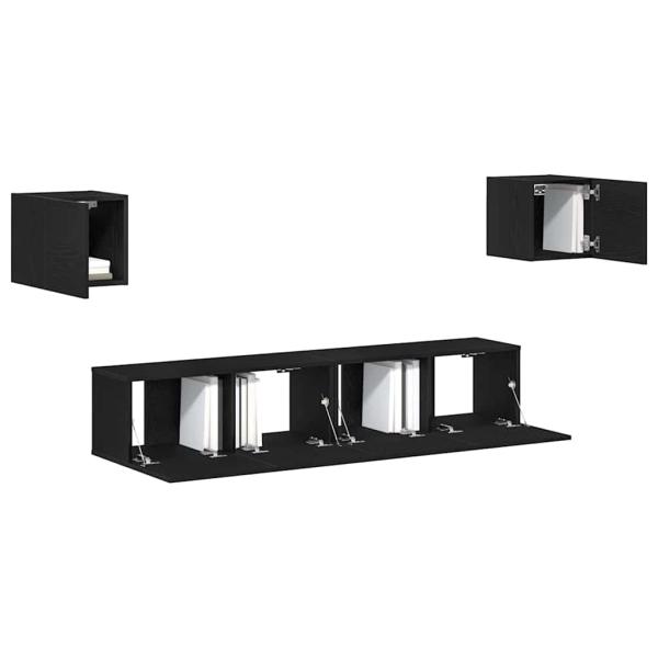 6-teilige TV-Schrank-Set Schwarzer Eichenholz, TV-Wand-Schränke (Set von 2) - Schwarzer Eichenholz, 80x30x30 cm, aus Holzmaterial hergestellt, Wandmontierte TV-Schränke 2 Stück Schwarzer Eichenholz 30.5x30x30 cm