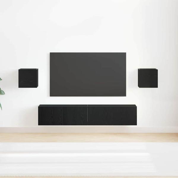 6-teilige TV-Schrank-Set Schwarzer Eichenholz, TV-Wand-Schränke (Set von 2) - Schwarzer Eichenholz, 80x30x30 cm, aus Holzmaterial hergestellt, Wandmontierte TV-Schränke 2 Stück Schwarzer Eichenholz 30.5x30x30 cm