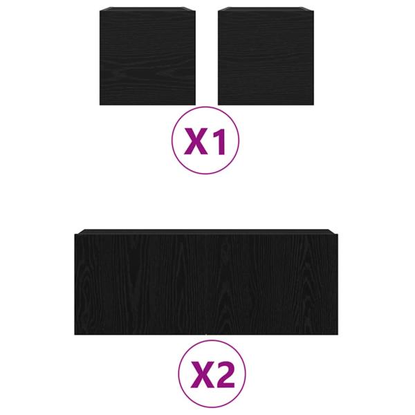 6-teilige TV-Schrank-Set Schwarzer Eichenholz, TV-Wand-Schränke (Set von 2) - Schwarzer Eichenholz, 80x30x30 cm, aus Holzmaterial hergestellt, Wandmontierte TV-Schränke 2 Stück Schwarzer Eichenholz 30.5x30x30 cm