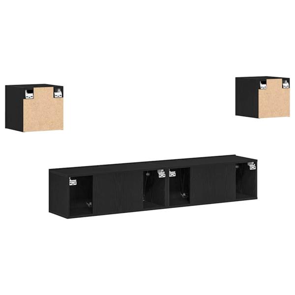 6-teilige TV-Schrank-Set Schwarzer Eichenholz, TV-Wand-Schränke (Set von 2) - Schwarzer Eichenholz, 80x30x30 cm, aus Holzmaterial hergestellt, Wandmontierte TV-Schränke 2 Stück Schwarzer Eichenholz 30.5x30x30 cm