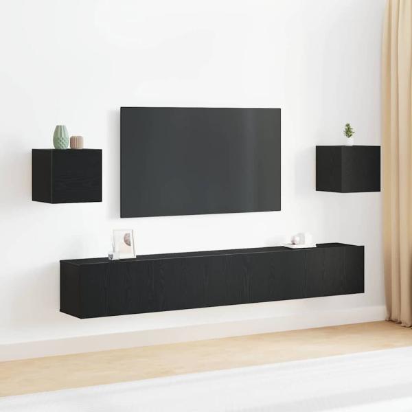 ARDEBO.de - 6-teiliges TV Schrank Set wandmontiert Schwarze Eiche Konstruiertes Holz, Wandmontierte TV Schränke 2 Stück Schwarze Eiche 30,5x30x30 cm, Schwarzer Eichen Wandmontierter TV Schrank 100x30x30 cm Aus Konstruiertem Holz