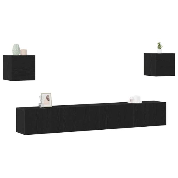 6-teiliges TV Schrank Set wandmontiert Schwarze Eiche Konstruiertes Holz, Wandmontierte TV Schränke 2 Stück Schwarze Eiche 30,5x30x30 cm, Schwarzer Eichen Wandmontierter TV Schrank 100x30x30 cm Aus Konstruiertem Holz