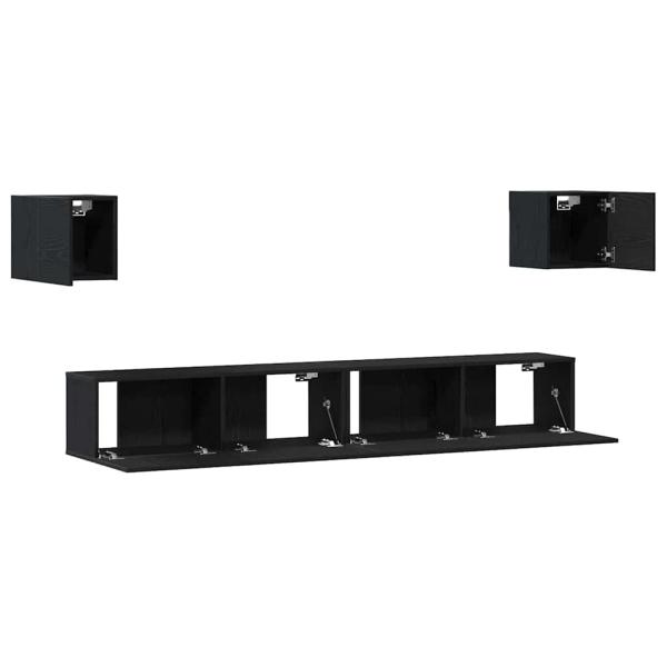6-teiliges TV Schrank Set wandmontiert Schwarze Eiche Konstruiertes Holz, Wandmontierte TV Schränke 2 Stück Schwarze Eiche 30,5x30x30 cm, Schwarzer Eichen Wandmontierter TV Schrank 100x30x30 cm Aus Konstruiertem Holz