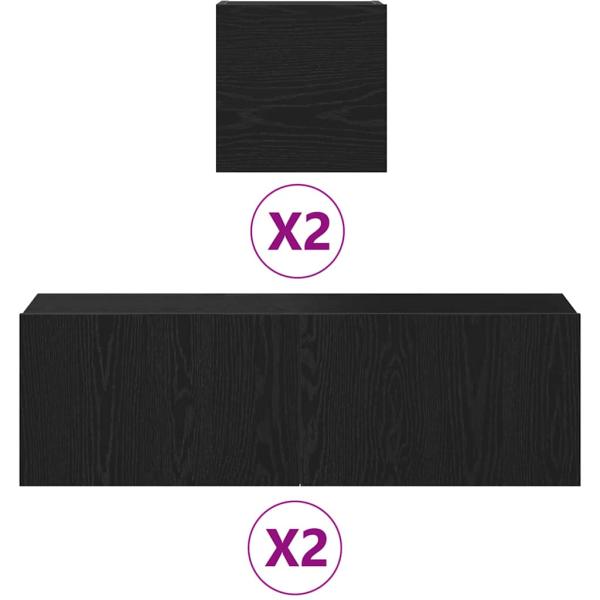 6-teiliges TV Schrank Set wandmontiert Schwarze Eiche Konstruiertes Holz, Wandmontierte TV Schränke 2 Stück Schwarze Eiche 30,5x30x30 cm, Schwarzer Eichen Wandmontierter TV Schrank 100x30x30 cm Aus Konstruiertem Holz