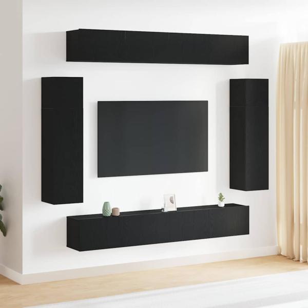 ARDEBO.de - 8-teiliges wandmontiertes TV-Schrankset in Schwarz Eiche aus Holzwerkstoff, wandmontierte TV-Schränke - 2 Stück Schwarz Eiche, 30,5x30x90 cm, aus Holzwerkstoff, wandmontierte TV-Schränke 2 Stück Schwarz Eiche 30,5x30x30 cm, schwarzer Eiche wan