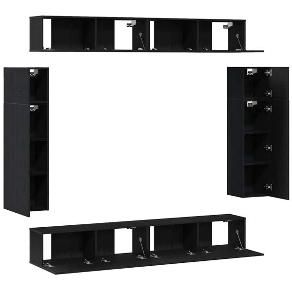8-teiliges wandmontiertes TV-Schrankset in Schwarz Eiche aus Holzwerkstoff, wandmontierte TV-Schränke - 2 Stück Schwarz Eiche, 30,5x30x90 cm, aus Holzwerkstoff, wandmontierte TV-Schränke 2 Stück Schwarz Eiche 30,5x30x30 cm, schwarzer Eiche wandmontierter 